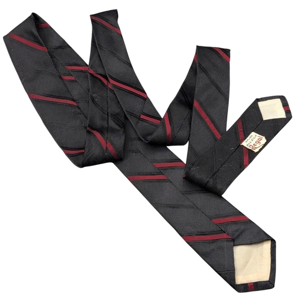 Regal Ribbon Tie Black Red Diagonal Stripe Necktie Skinny Formal 50s 60s 51 1.75 - Picture 5 of 7
